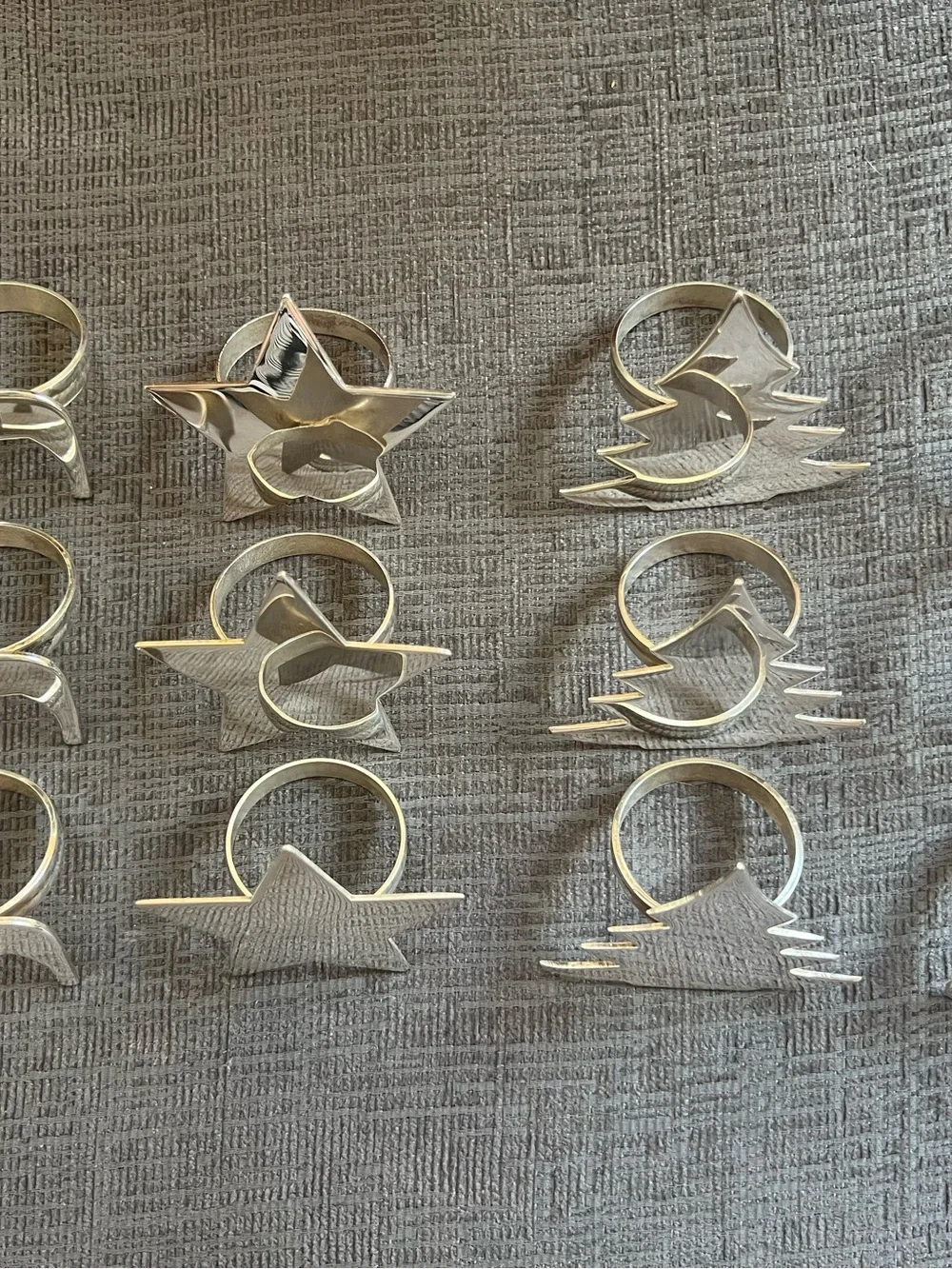 VTG Pier 1 Imports Silver Christmas Napkin Rings Set of 12 Reindeer Snowflake